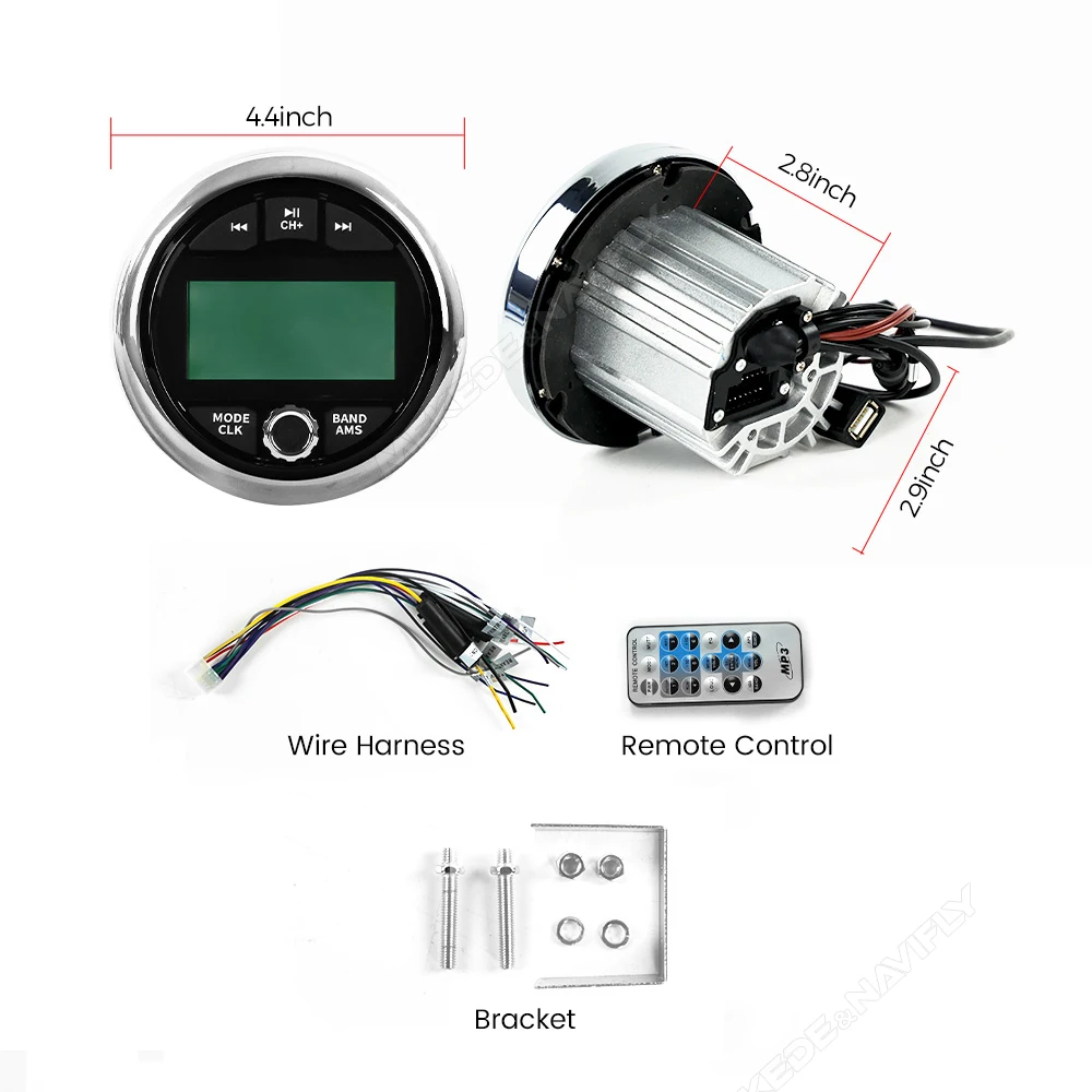 MP3 Player For RV Embedded Video Player IP66 Waterproof Auto scan store radio stations BT5.0 Support DSP FM/AM WMA Music