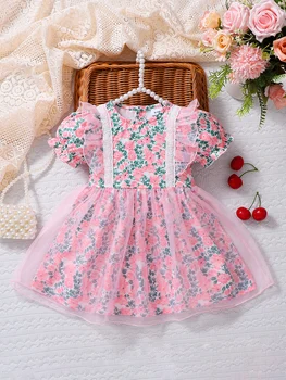 Girls Floral Mesh Princess Dress 1