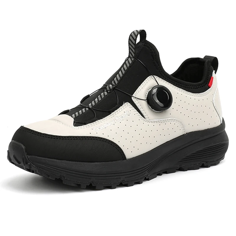 Convenient Rotary Buckle Mens Climbing Trekking Hunting Sneakers Leather Hiking Shoes Wear-resistant Outdoor Sport Men Shoes