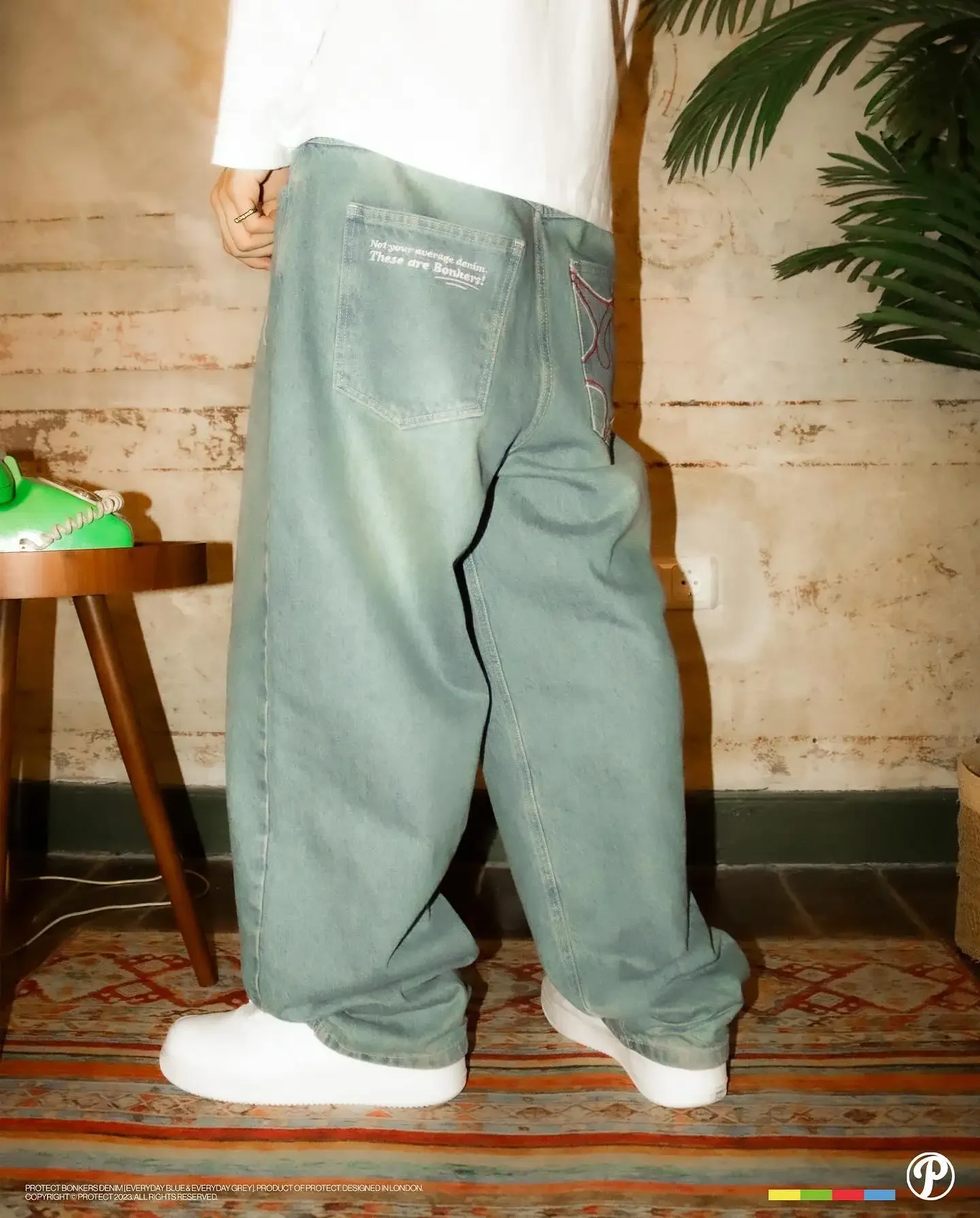Streetwear PROTECT Jeans Y2K mens Pants Harajuku Hip Hop Letter Embroidery Vintage Blue Baggy Jeans High Waist Wide Leg Trouser 6