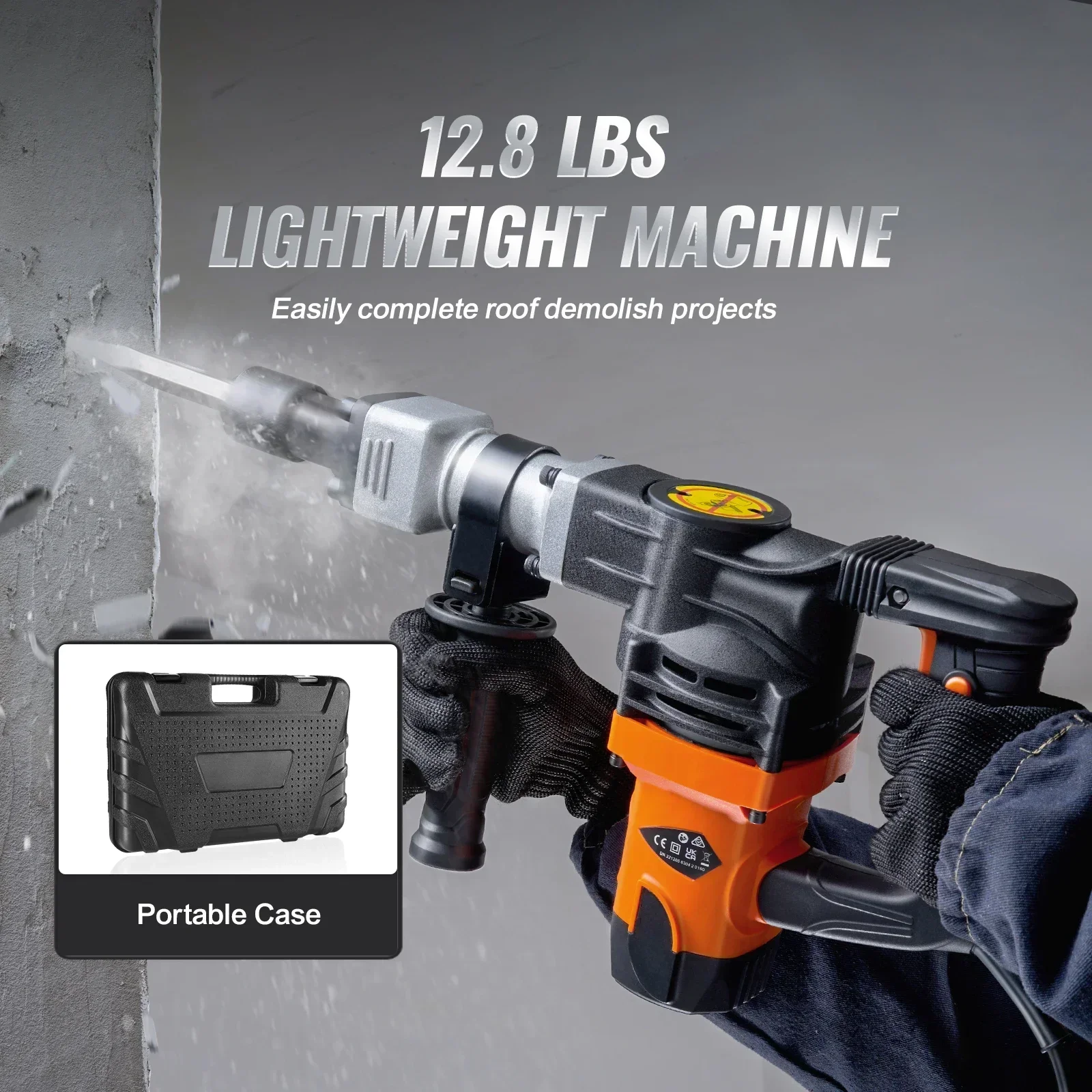 VEVOR 1400W Demolition Jack Hammer Electric Jackhammer Heavy Duty 2900 BPM Concrete Breaker 2pcs Chisels Bits Chipping 5