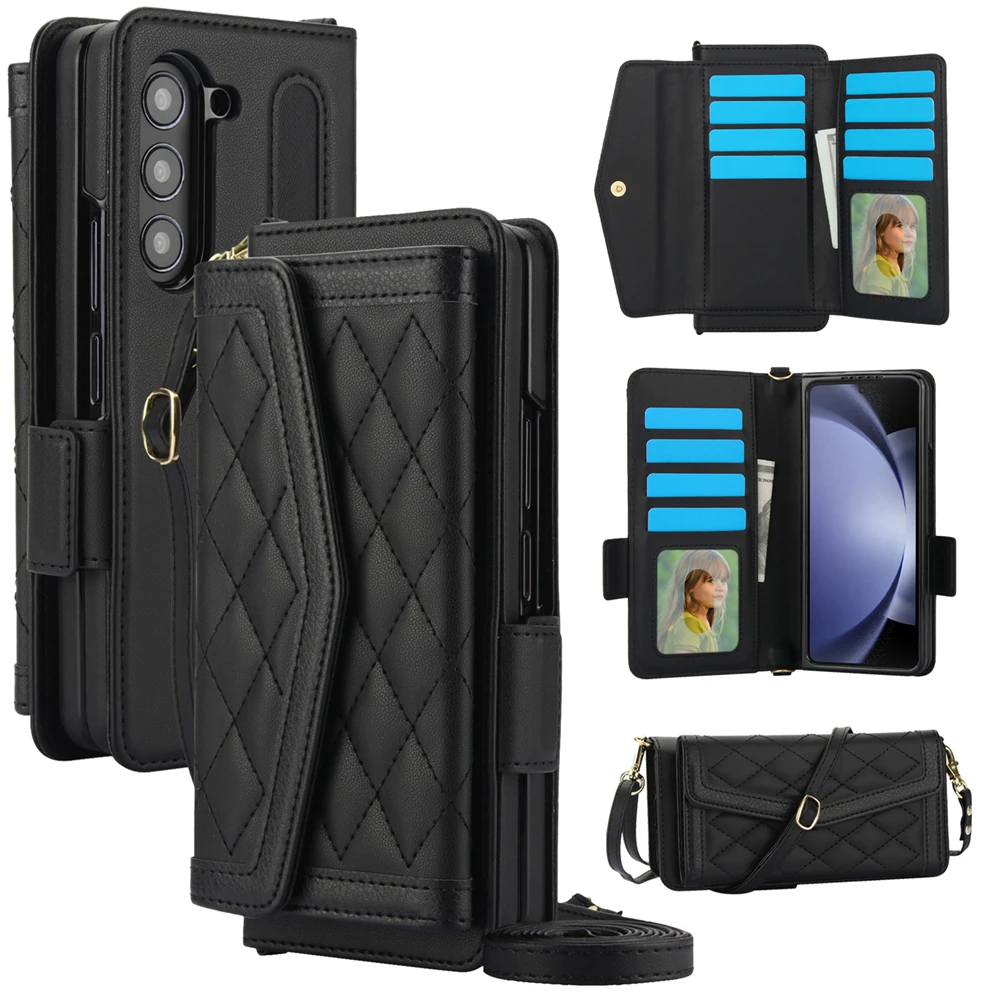Elegance Series Leather Wallet Phone Holder with Card Slot & Crossbody Strap – Luxurious Case Cover
