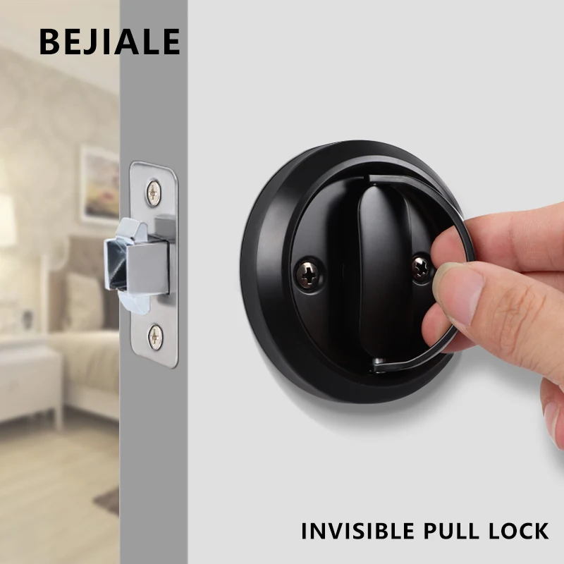 Puxar Anel Invisível Bloqueio Duplo Lado Escuro Fechadura da Porta do Quarto Interior Porta de Madeira Push Pull Shift Lock com Chave sem Alça