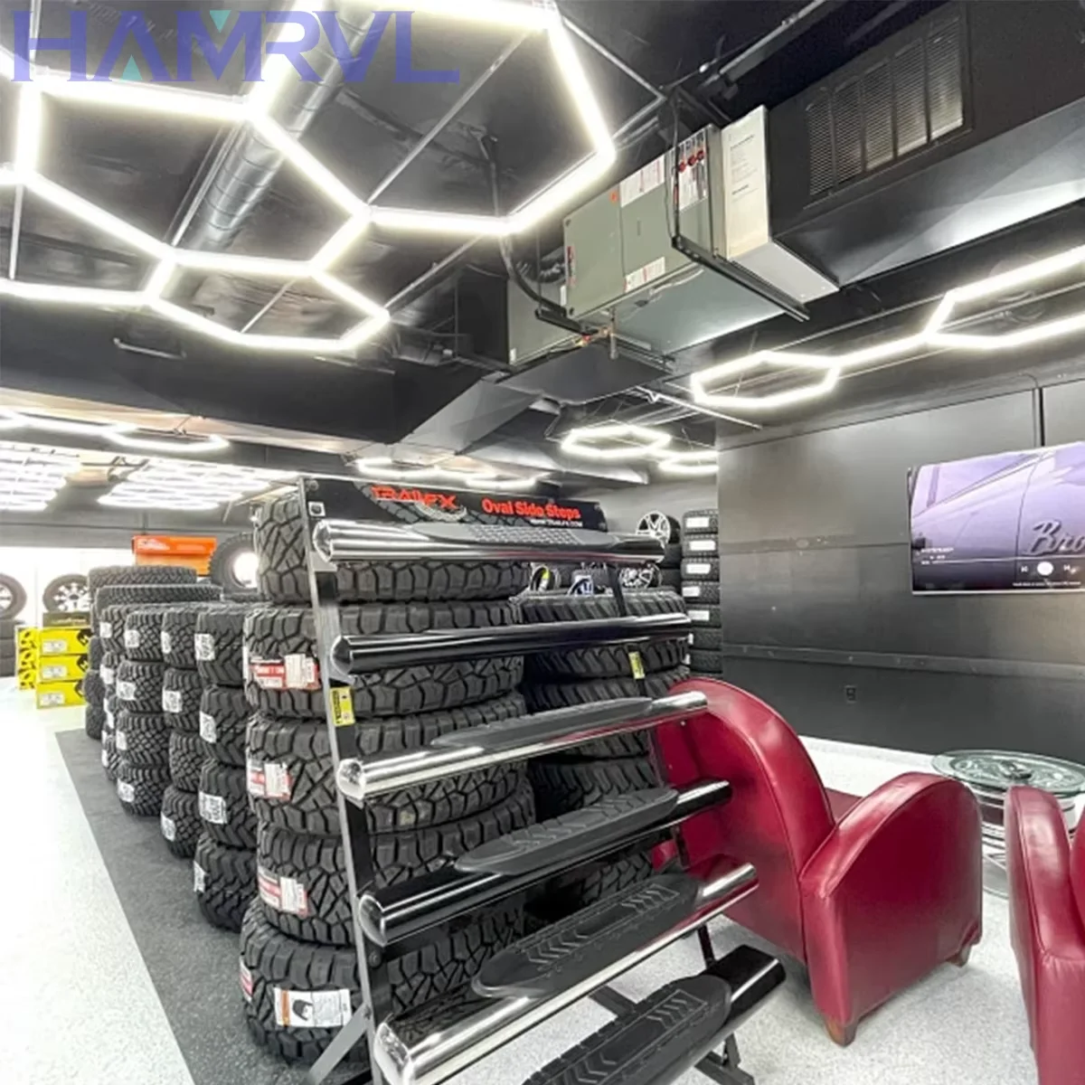 4000K Hexagonal LED Ceiling Light-Energy saving and Durable Hair Salon Garage Barbecue Shop Bar Fitness Car Detail Lighting ﻿