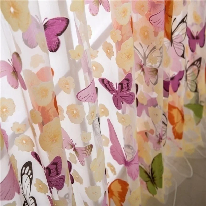 Window Curtain 1PC Rod Pocket Window Curtain Large Butterfly Print Screens