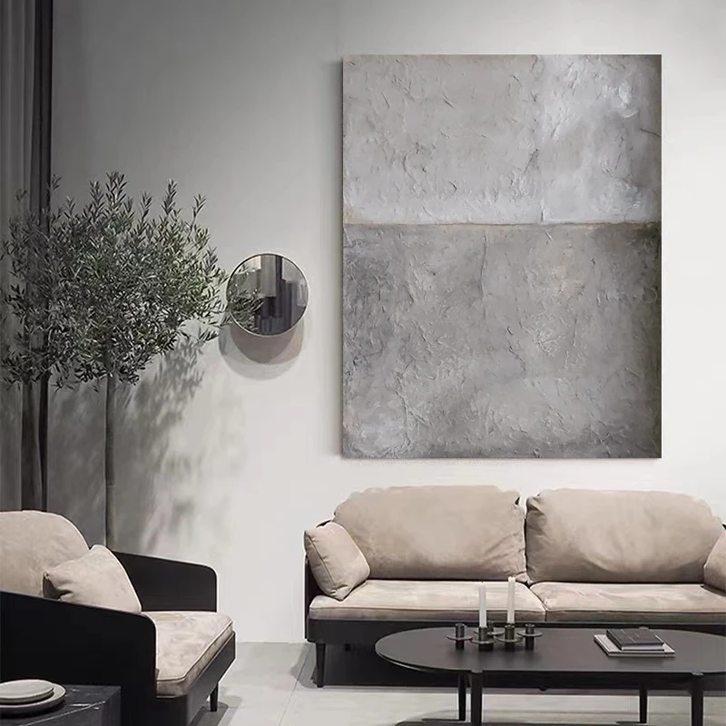 

Ручная роспись Абстрактная живопись на холсте серый цвет минималистичный Настенный декор большая текстура настенное искусство ваби-Саби японский декор комнаты
