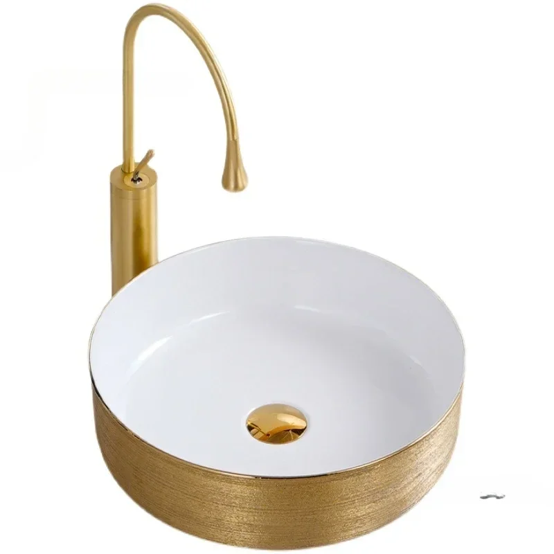 

Керамические раковины в форме Европейской умывальника, домашние круглые раковины для ванной комнаты, балкона, золотые раковины для мытья, раковина для ванной комнаты