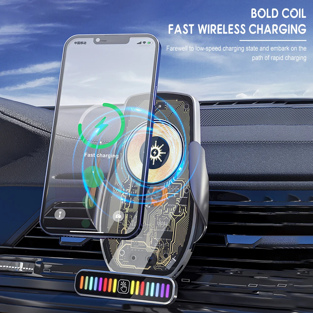 

Car Wireless Charging Holder With Color Light Stable Adjustables Car Navigation Holder Auto Accessories