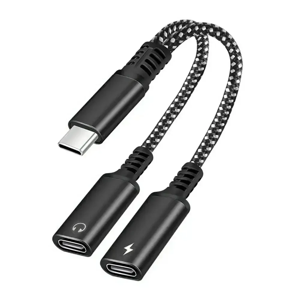 30w Type C Splitter To Dual Type USB C Headphone Jack Audio Adapter Fast Charging Connector For Samsung IPhone 2 In 1 K7N8 usb to type c adapter type c adapter audio headphone adapter type c to 3.5mm adapter type c aux adapter type c to aux adapter 3.5mm audio adapter