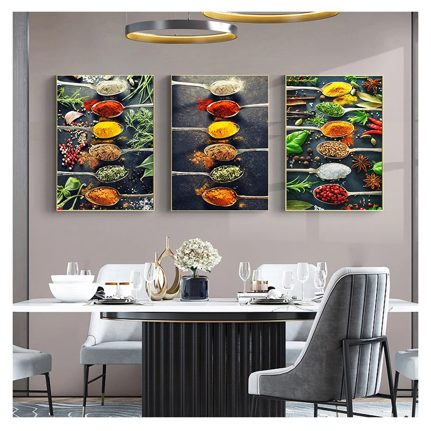 Pittura su tela Poster e stampe Cuadros Immagini di arte della parete per ristorante Sala da pranzo Arredamento Cucina Tema Mix Erbe Spezie - immagine 2