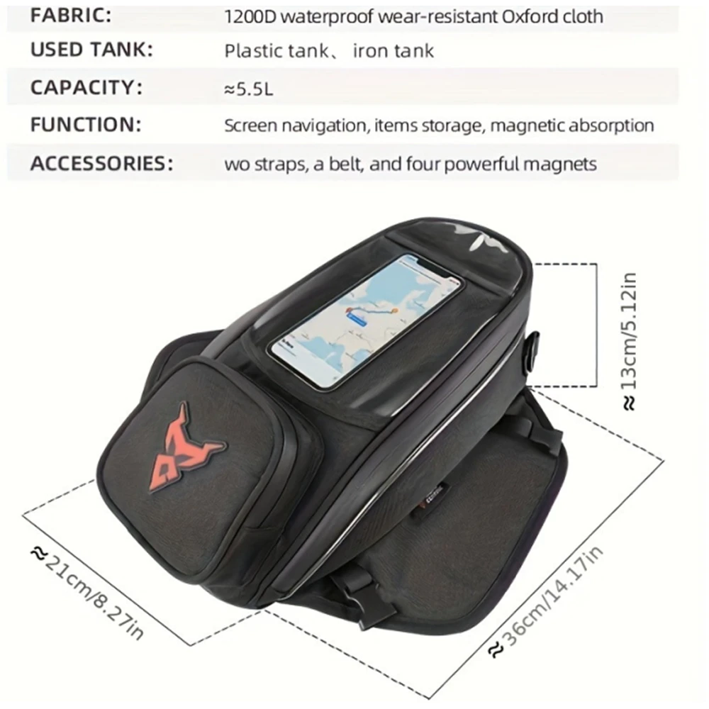 MOTOCENTRIC Waterproof Motorcycle Tank Bag Black Oil Fuel
