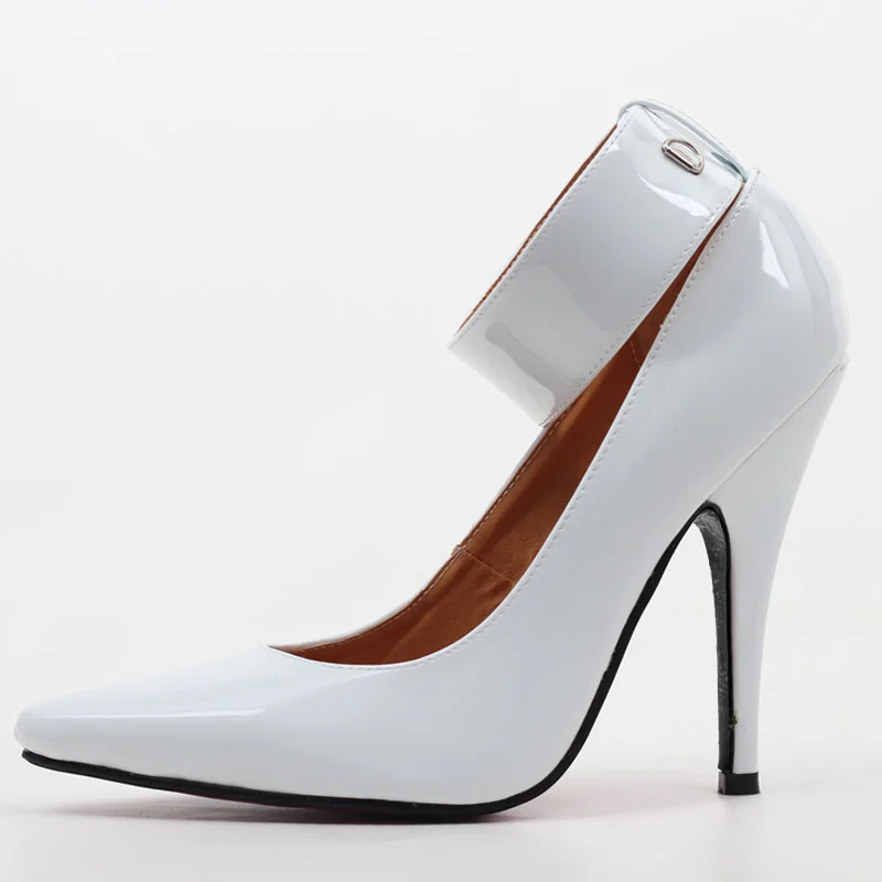 jialuowei BDSM Sexy Fetish High-Heel Pumps Lock And Key 5" High Heels Pointed Toe Ankle Strap Padlocks Shoes Plus size 36-46
