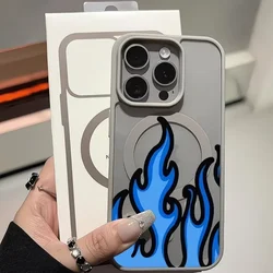 Blue Flame Pattern Shockproof Phone Case with Magsafe Cover - iPhone 12 Mini (Grey - LYH70)