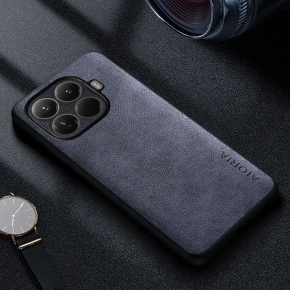 Premium Luxury Leather Business Style Phone Case - Solid Color Cover