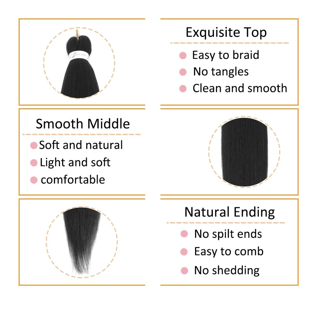 26 Inch Braiding Hair Pre-stretched Braids Hair Professional Hot Water Setting Synthetic Fiber Yaki Texture Braid Hair Extension