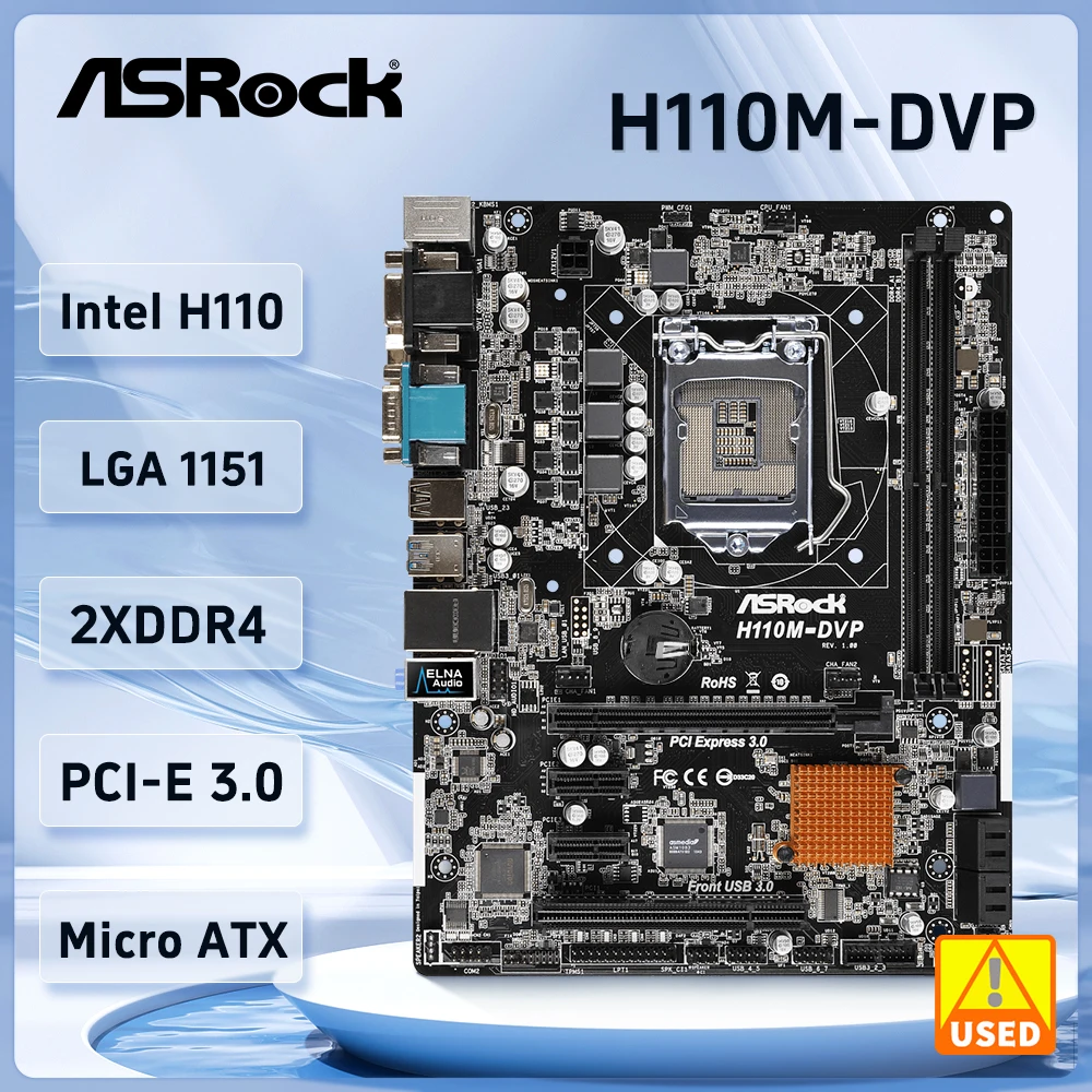 

ASRock H110M-DVP Motherboard LGA 1151 DDR4 32GB Intel H110 4xSATA3 USB 3.1 DVI-D Supports 6th/ 7th Gen Intel Core cpu