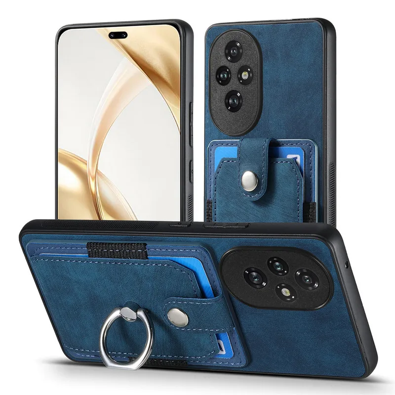 Luxury Leather Card Ring Magnet Back Case - Premium 5G Smart Cover