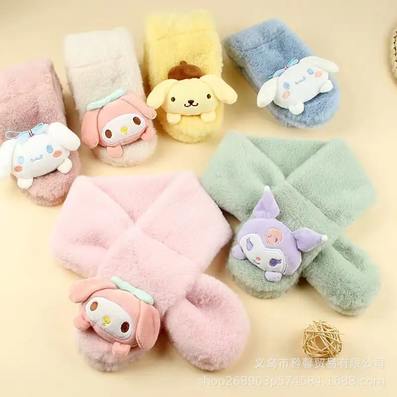 

Anime Cartoon Sanrio Kuromi My Melody Cinnamoroll Girls Plush Scarf Y2K Autumn Winter New Girl Heart Warm Scarf Gifts for Kids
