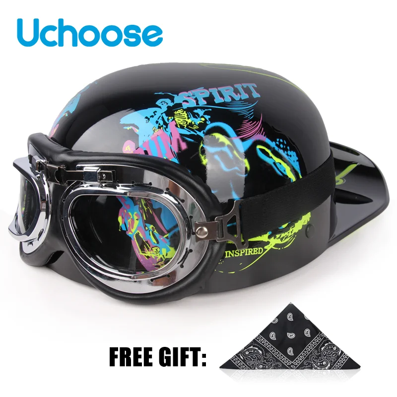 thumbnail image 1 of 2023Uchoose DS Gorra de béisbol Casco Cascos retro Verano Motocicleta Casco Vintage Cara abierta Scooter Cruiser Chopper Gangster, 1 of 5