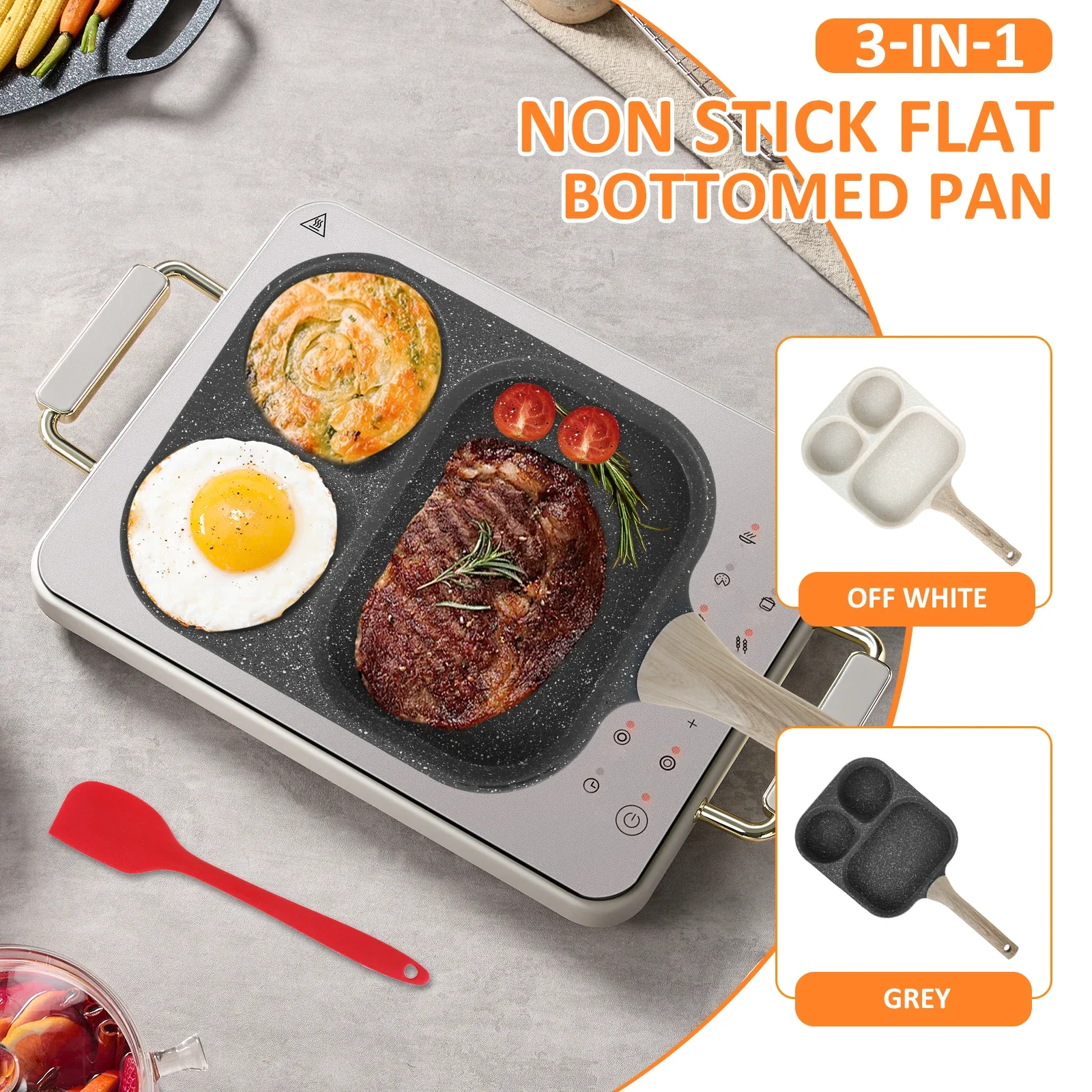 Aluminium Alloy Egg Frying Pan With Maifan Coating 3 in 1 Non Stick Breakfast Pan for Induction Cooker Gas Stove Omelette