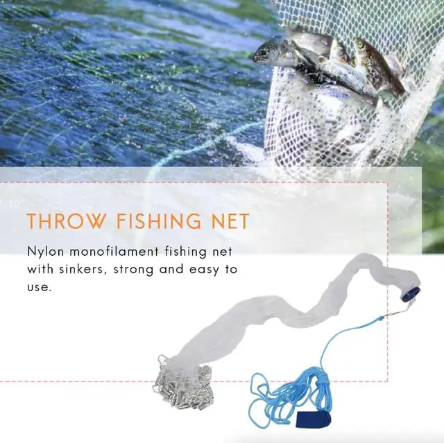 Saltwater American Fishing Cast Net for Bait Shrimp Trap Fish with Zinc Sinkers Throw Net 3/4/5/6/7/8/9/10FT Radius Casting Net 4