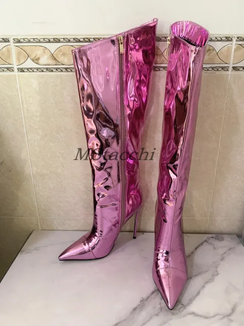 Mirror Boots Sexy Runway Stilettos Pointed Toe Women High Boots Candy Colors High Heels Shoes Side Zipper Long Botas Mujer 2022 