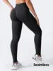 Leggings de sport sans couture taille haute pour femme, effet push-up fessier, contrôle abdominal, froncé, pour gym et yoga, modèle Four