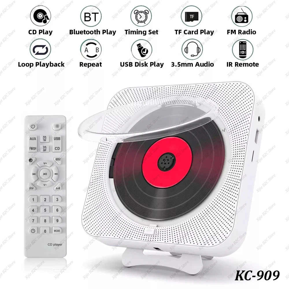 Portable CD Player Bluetooth Speaker Stereo CD Players LED Screen Wall Mountable Music Player with IR Remote Control FM Radio