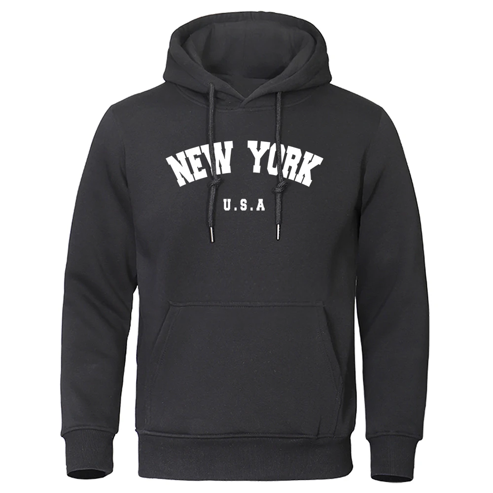 2024New York Letter U S. A City Print Hoody Men's Fashion Casual Long sleeved Hooded Loose Plus Size Pullover Hooded Sweatshirt