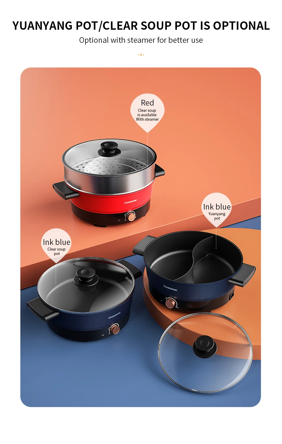 Description Picture 6 of itemElectric skillet split type multifunctional household electric hot pot small dormitory noodle cooking pot for cooking changhong