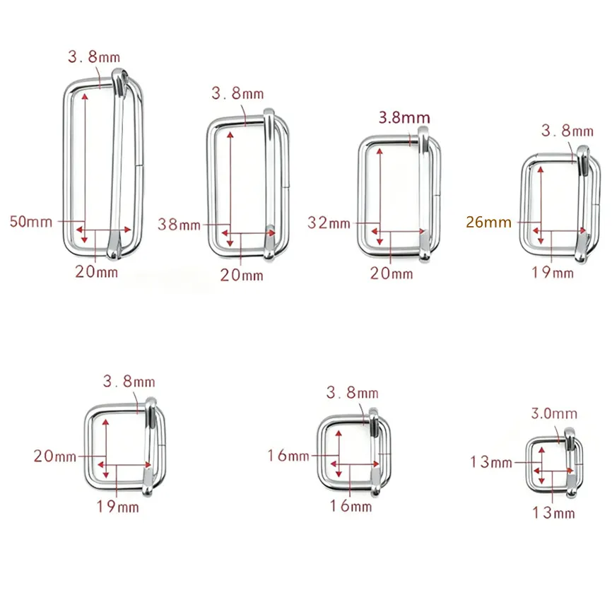10pcs Metal Triglide Slides Rectangle Adjustable Webbing Slider Strap Pin Buckle for Belt Bags Luggage DIY Craft Accessories