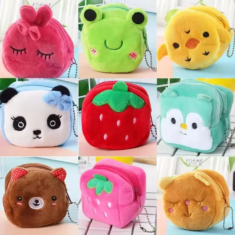 Soft Plush Cartoon Animal Cute Coin Purse Mini Zipper Kids Girl Wallet Gifts Women Earphone Lipstick Money Card Bag Pouch Purse