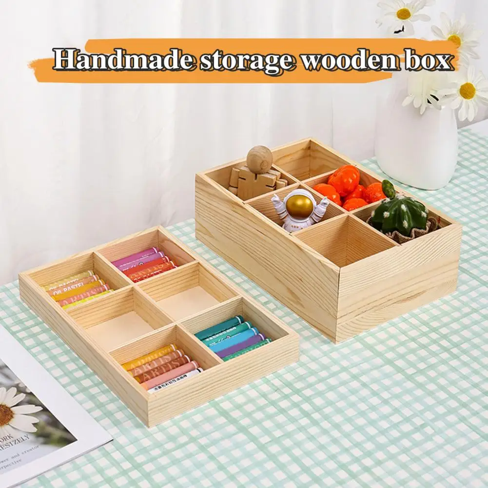 Wooden Storage Box Paint Brush Case Burr Free Multiple Compartments Rectangular Office Wooden Storage Box Retro Treasure Chest