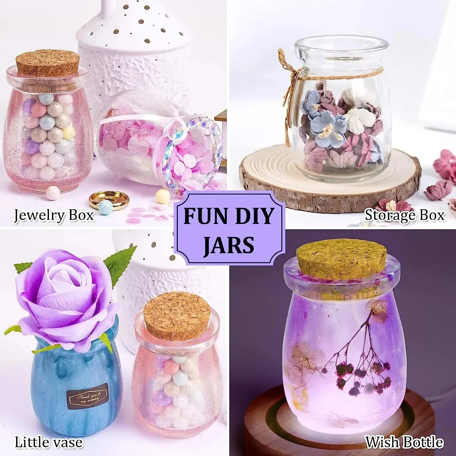 Silicone mold jar resin with 5pcs cork lids cute bottle for epoxy resin DIY stash jar storage bottle