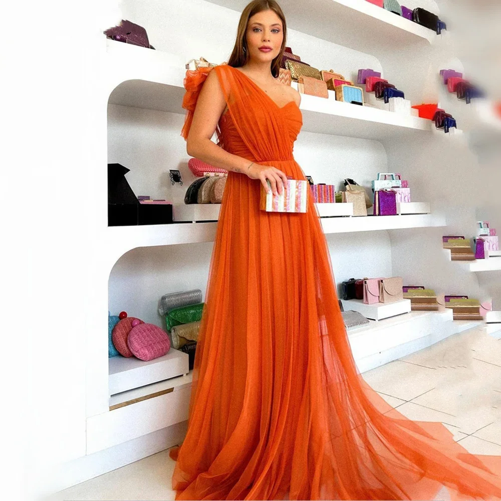 

Vinca Sunny Sexy One Shoulder فستان سهرة Orange Tulle A-line prom Dresses 2024 Sweetheart Evening Dresses Elegant Party Dress