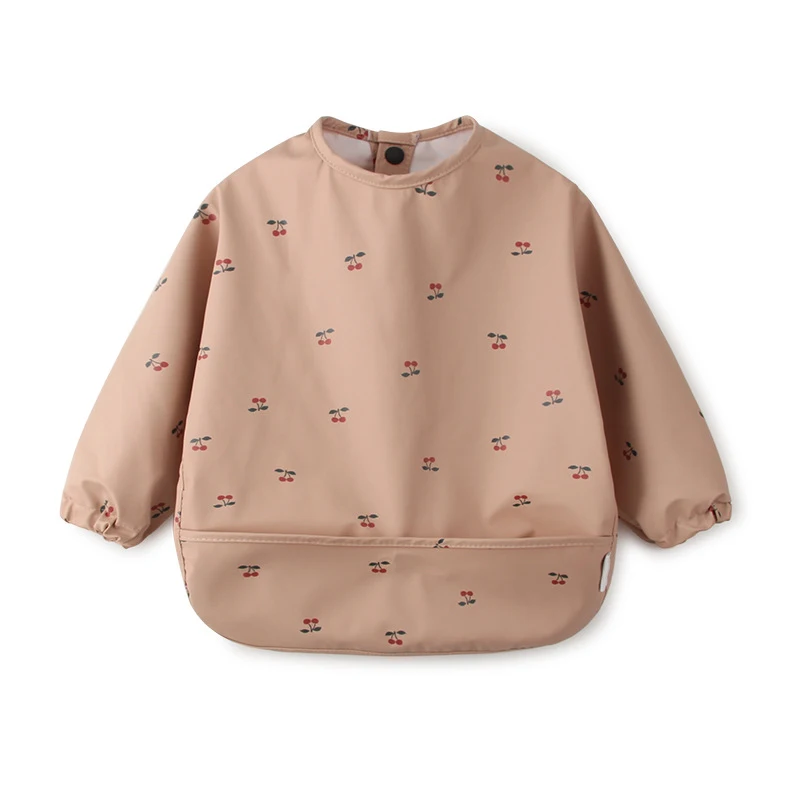 PU Baby Soft Waterproof Bib Kid Long Sleeves Adjustable Feeding Cloth Little Boy Girl Painting Smock Child Meal Eating Apron S-M