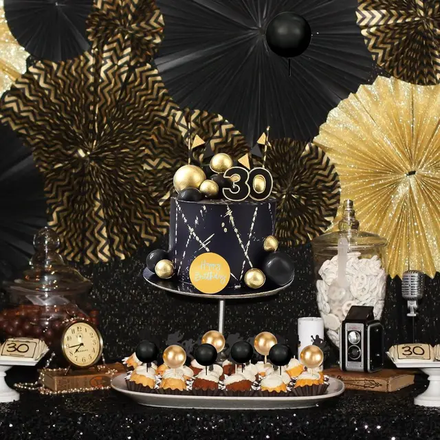 Topper Per Torta In Oro E Blu - Decorazione Compleanno, Matrimonio, Babyshower - Foto 11