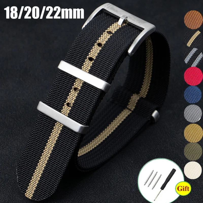 Premium Nylon Military-Style Watch Strap - Brown, Green & Black