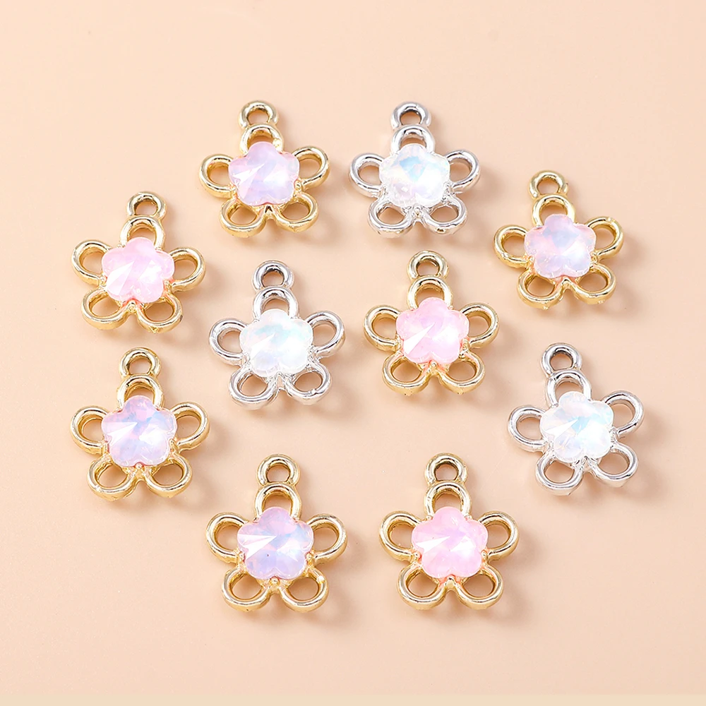 Leslie 10 Stück 14 x 18 mm exquisite CZ-Kristall-Blumen-Anhänger für Tropfenohrringe, Halsketten-Anhänger, DIY-Schmuckzubehör