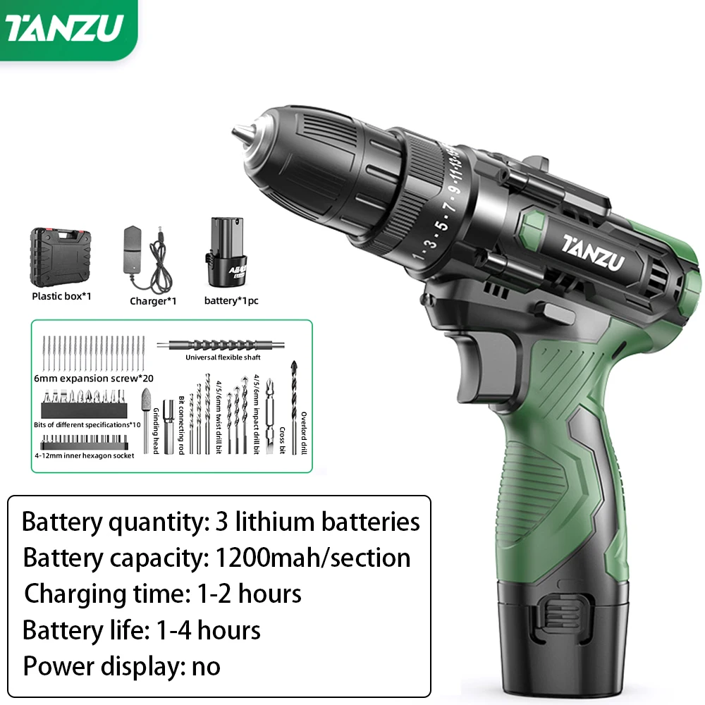 리튬 이온 배터리 무선 드릴, 속도 조절 가능, 12V, 40Nm 토크 드릴, 전기 스크루 드라이버, LED 조명 포함, 무선 전원 드라이버