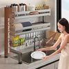 Kitchen Sink Dishwashing Double Layers Tablewares Storage Shelf Multi-functional Dish Drainer Countertop Organizer Accessories 2