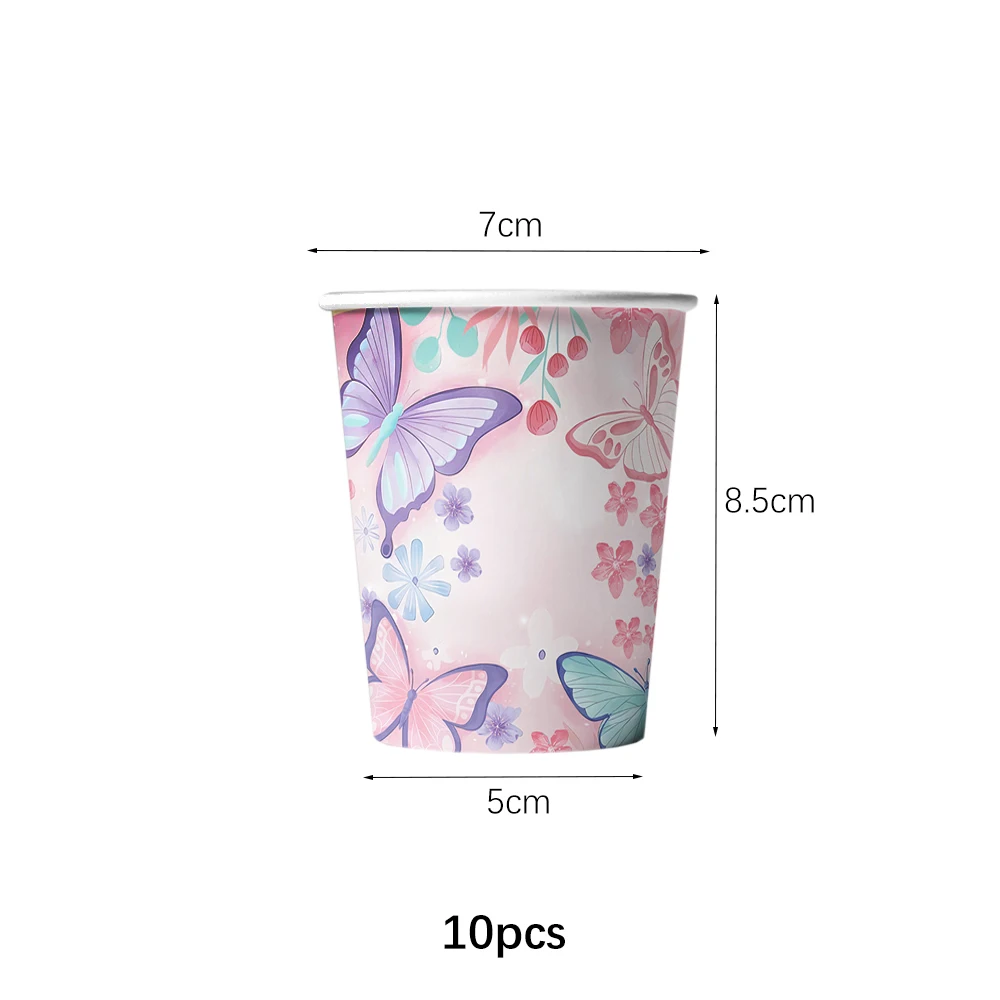 Butterfly Fairy Birthday Party Tableware Set - Pink Disposable Plates Cups Napkins and Tablecloth