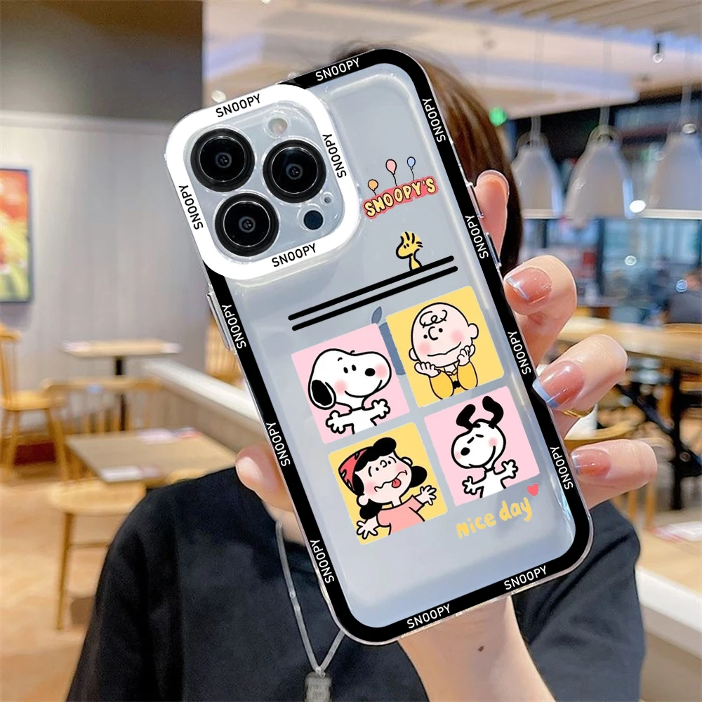 thumbnail image 1 of Funda de teléfono con dibujos animados para iPhone 15, 14, 13, 12, 11 Mini Pro Max X XR XSMax 6S 6 7 8 Plus SE20 s-noopys, funda transparente, 1 of 5