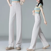 Off white Ice Silk Wide Legs Casual Pants for Women High Waist New Summer Thin Versatile Slimming Loose Straight Leg Long Pants - Image 4