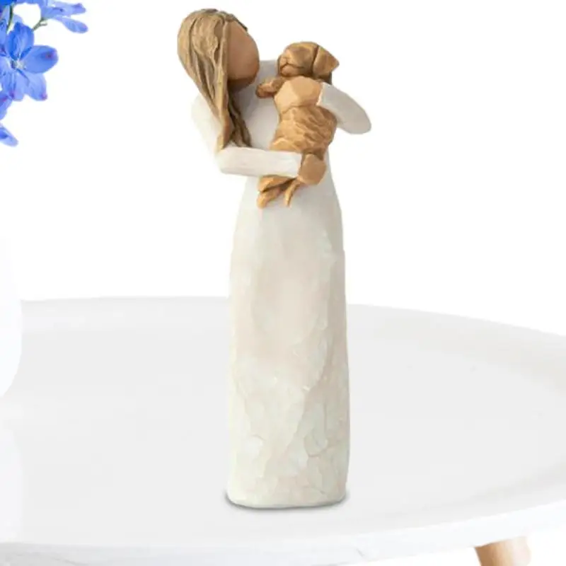 Engraved Hand Painted Figure Imitation Wood Carving DIY Love Couple Statue Ornament Nativity Collection Decorative Statue
