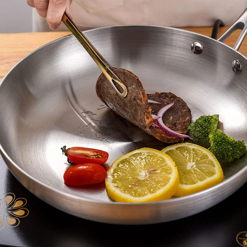 11Inch Frying Pan, 304 Stainless Steel 0.23MM Thick Wok Pan 5 Ply Steel  Skillet,Professional Grade Pans for Cooking - AliExpress
