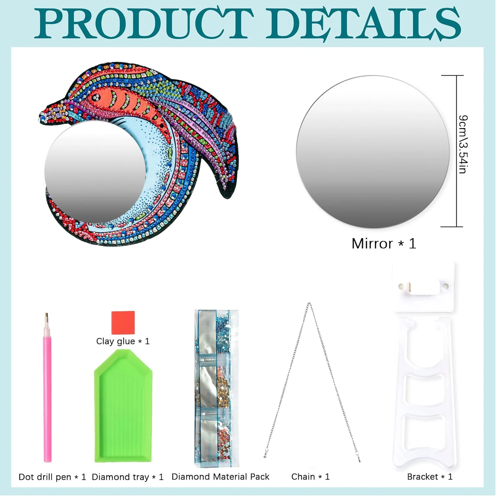 Special Shaped Diamond Painting Makeup Mirror Kit Dolphin Art Rhinestone Makeup Mirror Crystal Diamond Mirror Home Wall Decor