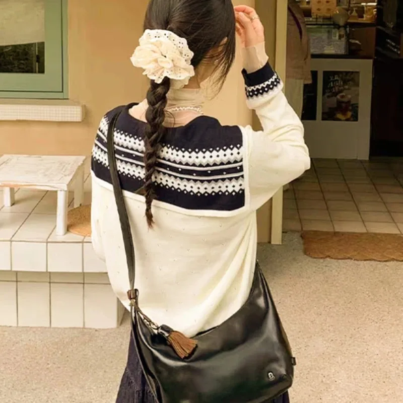 Autumn Women Long Sleeve Sailor Collar Elegant Knitted Cardigan Sweater 2025 Fashion Winter Casual Korean Style Knitwear