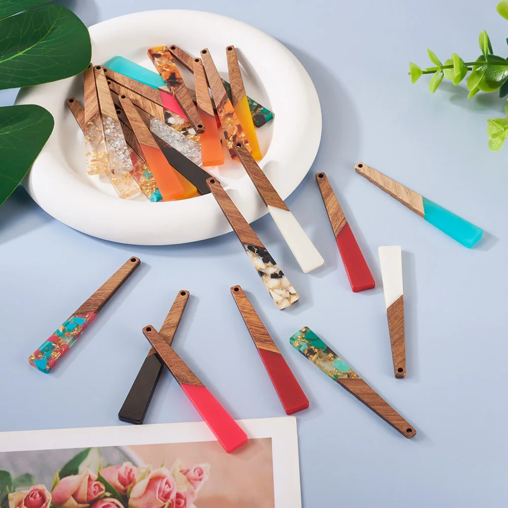 20pcs Translucent Resin & Walnut Wood Big Pendants Trapezoid Charm for Jewelry Making DIY Handmade Dangle Earring