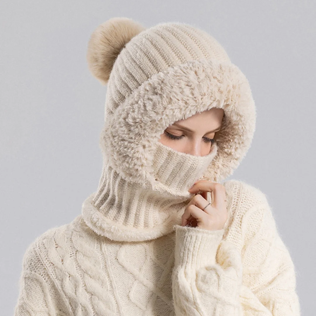 Women's Knitted Beanie Hat Scarf & Mask 3-in-1 Set - Fleece Lined, Winter Warm